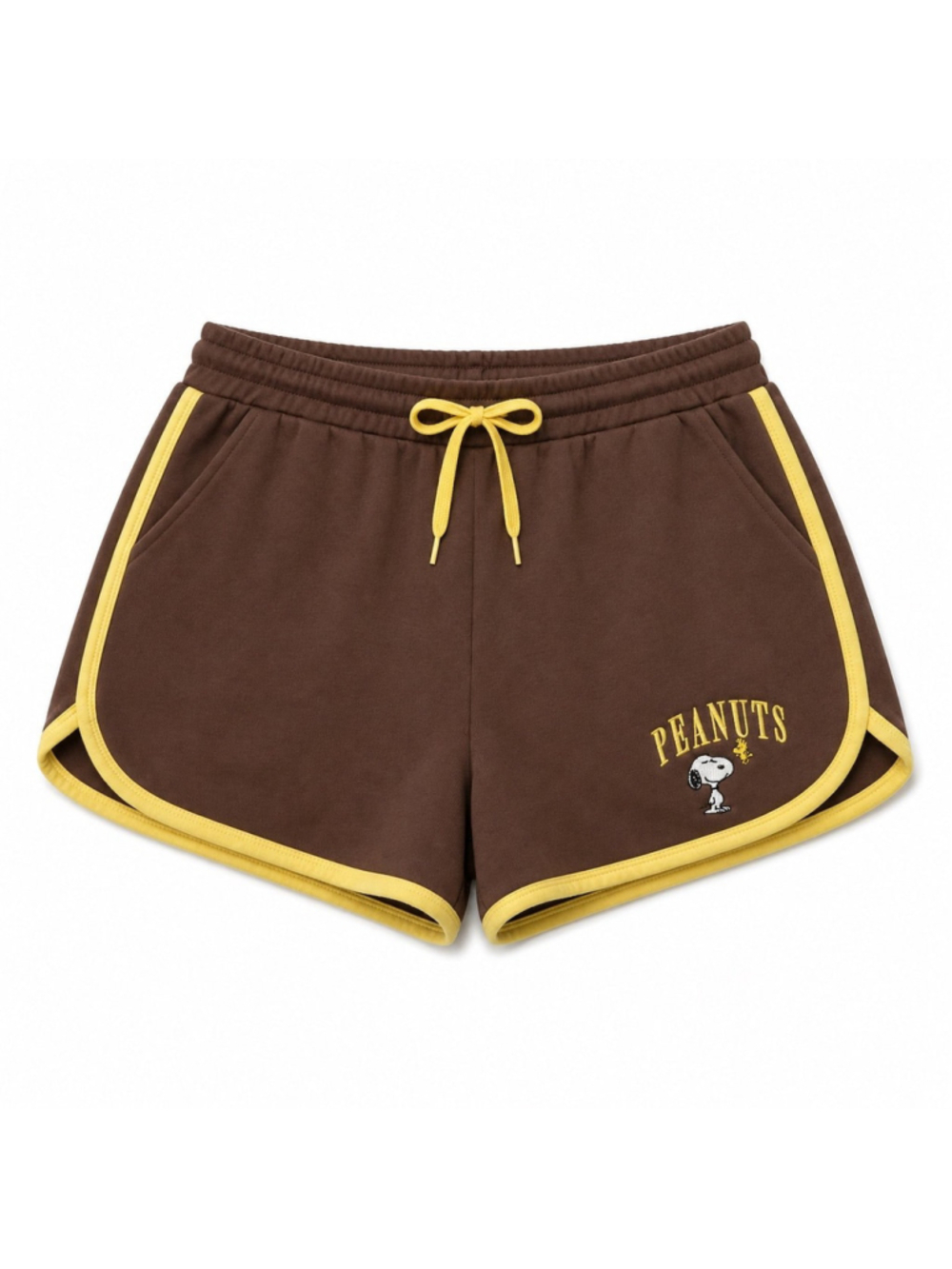 Peanuts Athletic Shorts Women's Brown Yellow Trim - Picture 5 of 5
